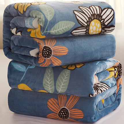 Flanellen Pluche Deken | Zachte Warmte voor Alle Seizoenen | 100% Polyester Flanel | Stijlvol Bloemenmotief | Slaapkamer Elegantie | Comfortabel en Lichtgewicht | Geschikt voor Winter en Zomer | Blauw | Gebreid | 160-180g