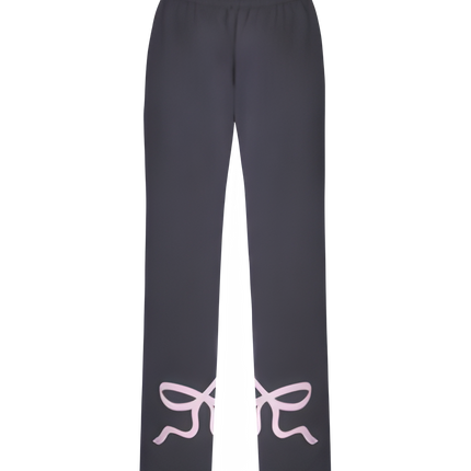 Dames Tracksuit Grijs | Oversized Design | Roze Grafische Strikdetails | Comfortabele Katoen Polyester Mix | Stijlvolle Set