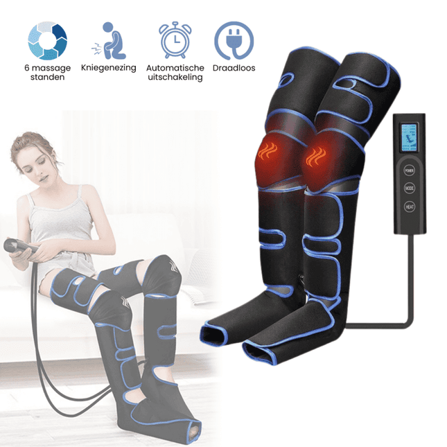 AirAid™ 360° Compressietherapie Luchtmassage Naar Draagbare Beenmassage | Instelbare Modi Ritsel Luchtdruk | Verlicht Pijn & Zwelling | Lichtgewicht Comfort Ontwerp Max. Omtrek 75,5 cm | Snelle Herstelfunctie | Inclusief Reistas