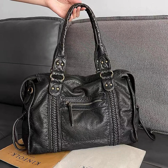 Jeoara Vintage PU-leer Tas Dames | Ruime Organizer Handtas Met Schouderbanden | Tijdloos Ontwerp | Duurzaam Stijlvol Accessoire