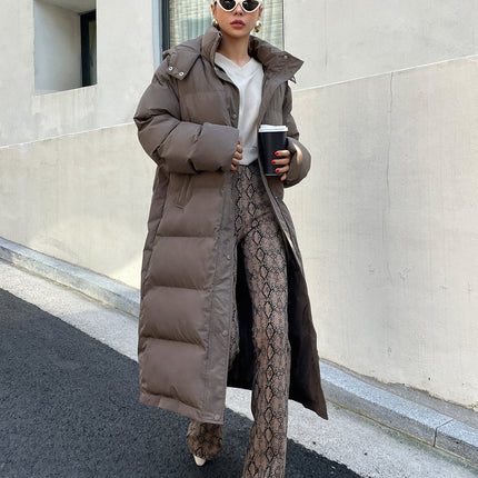Lange Winterjas Dames | Warme Gewatteerde Winter Pufferjas met Capuchon | Stijlvol Casual Off-White | Polyester Isolatie