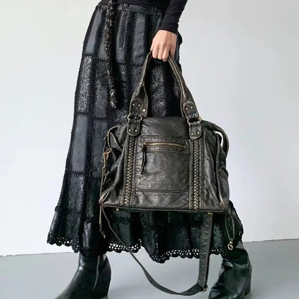 Jeoara Vintage PU-leer Tas Dames | Ruime Organizer Handtas Met Schouderbanden | Tijdloos Ontwerp | Duurzaam Stijlvol Accessoire