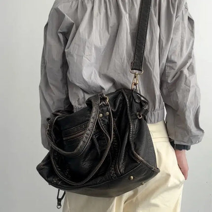 Jeoara Vintage PU-leer Tas Dames | Ruime Organizer Handtas Met Schouderbanden | Tijdloos Ontwerp | Duurzaam Stijlvol Accessoire