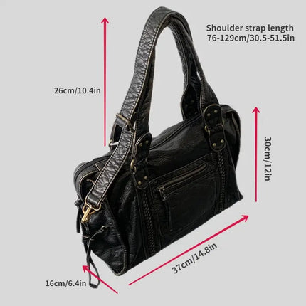 Jeoara Vintage PU-leer Tas Dames | Ruime Organizer Handtas Met Schouderbanden | Tijdloos Ontwerp | Duurzaam Stijlvol Accessoire
