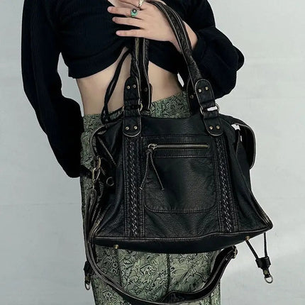 Jeoara Vintage PU-leer Tas Dames | Ruime Organizer Handtas Met Schouderbanden | Tijdloos Ontwerp | Duurzaam Stijlvol Accessoire