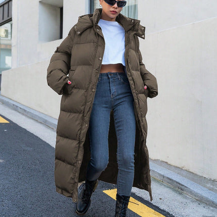 Lange Winterjas Dames | Warme Gewatteerde Winter Pufferjas met Capuchon | Stijlvol Casual Off-White | Polyester Isolatie