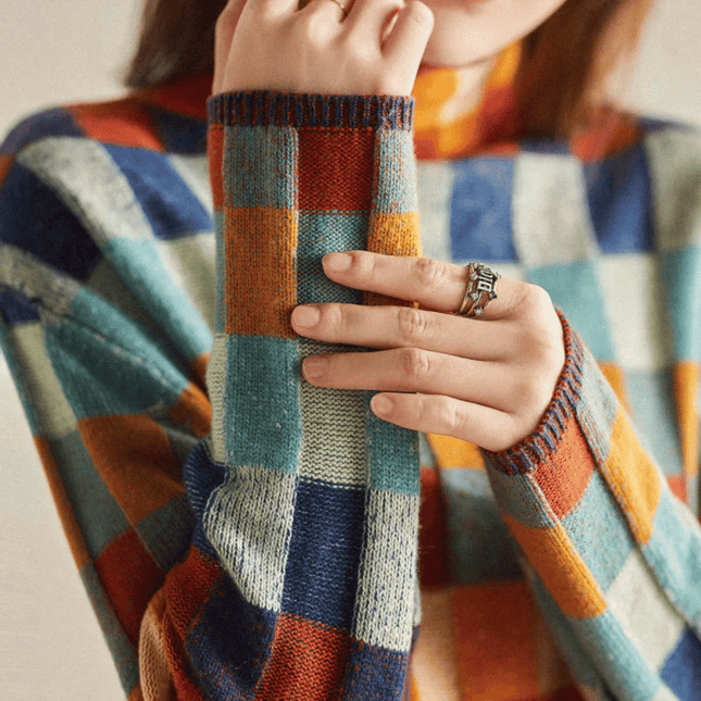 Dames Coltrui | Premium Mongools Kasjmier | Patchwork Design | Vrouwelijke Kasjmier Trui | Zacht & Warm | Lente Herfst Winter | Geavanceerd Breiwerk | Hoogwaardige Kleding | Stijlvolle Mêlange | Comfortabele Pasvorm