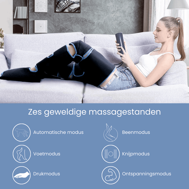AirAid™ 360° Compressietherapie Luchtmassage Naar Draagbare Beenmassage | Instelbare Modi Ritsel Luchtdruk | Verlicht Pijn & Zwelling | Lichtgewicht Comfort Ontwerp Max. Omtrek 75,5 cm | Snelle Herstelfunctie | Inclusief Reistas