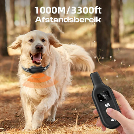 Elektrische Trainingshalsband voor Honden | Verstelbare Schokniveaus | Langeafstandsbediening 1000m | Waterdicht IPX7 | Pieptonen & Vibraties | Lange Batterijduur | Geschikt voor Alle Hondenmaten | Efficiënte en Humane Trainingsoplossing