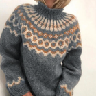 Stijlvolle Gebreide Dames Coltrui | Elegante Warme Trui Met Geometrisch Patroon | Comfortabele Lossere Pasvorm | Hoogwaardige Zachte Materialen | Perfect Voor Kantoor En Casual | Modern Design Voor Winterdagen