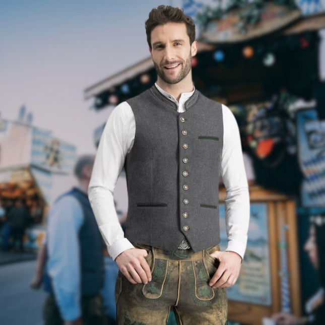 Traditionele Herenvest Oktoberfest | Authentiek Beiers Design | Hoogwaardige Materialen | Stijlvol & Comfortabel | Kleding & Accessoires | Lederachtige Bretels & Geborduurde Motieven | Perfect Voor Festivals & Feesten