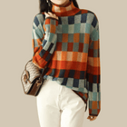 Dames Coltrui | Premium Mongools Kasjmier | Patchwork Design | Vrouwelijke Kasjmier Trui | Zacht & Warm | Lente Herfst Winter | Geavanceerd Breiwerk | Hoogwaardige Kleding | Stijlvolle Mêlange | Comfortabele Pasvorm