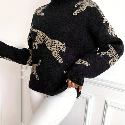 Luipaardprint Dames Coltrui | Warme Elegante Trui | Lange Mouwen | Comfortabel & Stijlvol | Herfst & Winter Kleding | Hoge Kwaliteit