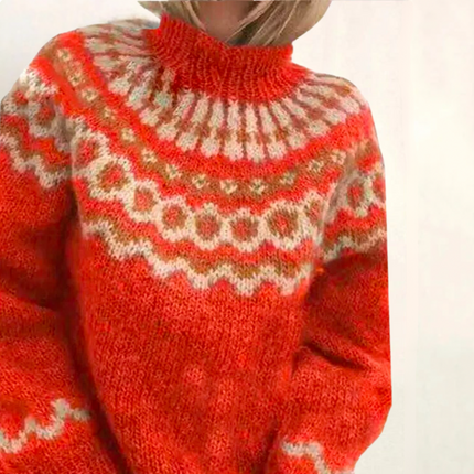 Stijlvolle Gebreide Dames Coltrui | Elegante Warme Trui Met Geometrisch Patroon | Comfortabele Lossere Pasvorm | Hoogwaardige Zachte Materialen | Perfect Voor Kantoor En Casual | Modern Design Voor Winterdagen
