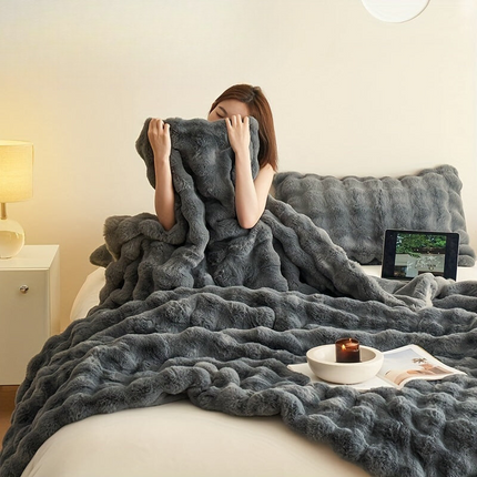 Zachte Luxe Dubbele Fleece Dekens | Comfortabel Warm Faux Rabbit Ontwerp | Perfect voor Slaapkamer Bank Auto | Alle Seizoenen