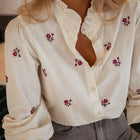 Floral Print Kraag Dames Bloes | Elegante & Chic | Ademende Stof & Flexibel Draagcomfort | Vrouwelijke Details | Lente/Zomer/Herfst