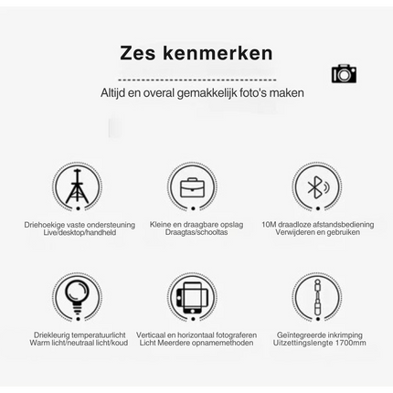 Flexibel Selfiestick | 360° Rotatie | Draagbaar Aluminium Design | Verbeterde Stabiliteit & Verlichting | Multi-Functioneel | Ideaal voor Reizen & Groepsselfies | Intuïtief Ontwerp | Perfect voor Smartphone Fotografie en Video | Ultieme Selfie-Oplossing
