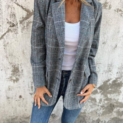 Danaya™ | Warme Dames Blazer Winter | Geruit Katoen Polyester | Getailleerd Klassiek Design | Ideaal Zakelijk en Casual | Maten S-4XL | Tijdloze Jas | Elegante Vrouwelijke Stijl | Perfect Winterkleding Thermisch