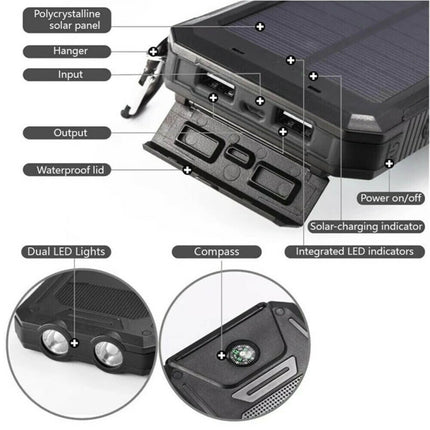 Waterdichte Zonne-oplader Powerbank 500.000mAh | Duurzaam & Compact | Dubbele USB | Zaklamp Functie | Waterbestendig IP44 | Zonne-energiebesturing | Smartphone Accu Oplader | Veilig & Betrouwbaar