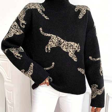 Luipaardprint Dames Coltrui | Warme Elegante Trui | Lange Mouwen | Comfortabel & Stijlvol | Herfst & Winter Kleding | Hoge Kwaliteit