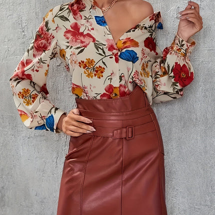 Dames Blouse met Bloemenprint | Elegante Details | Ademend & Comfortabel | Ideaal voor Werk & Vrije Tijd | Vrouwelijke Pasvorm | Lente/Zomer/Herfst | Modieuze Blouse | Verfijnde Afwerkingen | Casual Chic | Must-Have Tops