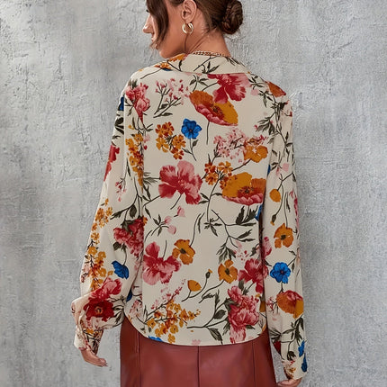 Dames Blouse met Bloemenprint | Elegante Details | Ademend & Comfortabel | Ideaal voor Werk & Vrije Tijd | Vrouwelijke Pasvorm | Lente/Zomer/Herfst | Modieuze Blouse | Verfijnde Afwerkingen | Casual Chic | Must-Have Tops