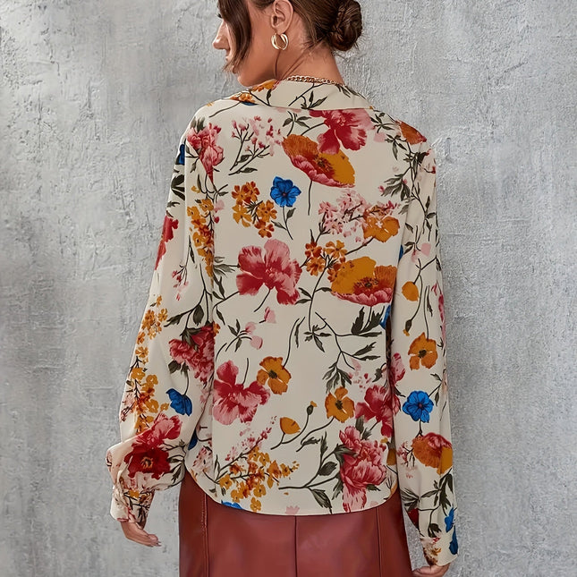 Dames Blouse met Bloemenprint | Elegante Details | Ademend & Comfortabel | Ideaal voor Werk & Vrije Tijd | Vrouwelijke Pasvorm | Lente/Zomer/Herfst | Modieuze Blouse | Verfijnde Afwerkingen | Casual Chic | Must-Have Tops