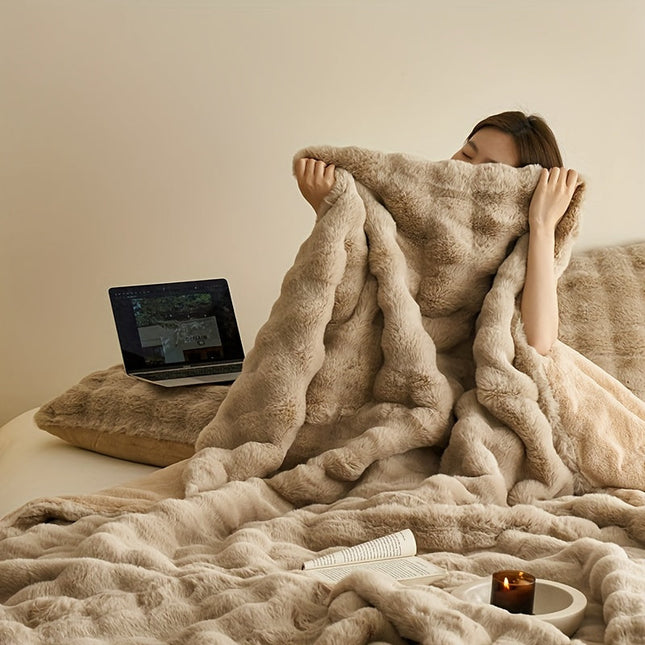 Zachte Luxe Dubbele Fleece Dekens | Comfortabel Warm Faux Rabbit Ontwerp | Perfect voor Slaapkamer Bank Auto | Alle Seizoenen