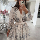 Elegante Blouse Jurk Dames | V-hals | Bloemenprint | Ademend & Comfortabel | Ideaal Voor Werk & Vrije Tijd | Modieuze Pasvorm | Lente/Herfst/Zomer | Elegante Details | Elastische Taille | Vrouwelijke Stijl