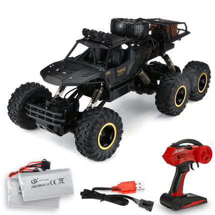 6x6 RC Monster Truck | 1/12 Schaal | All-Terrain Off-Road | 52 km/u | 2.4GHz Technologie | Schokbestendig | Antislipbanden | Zwart/Goud | Realistische Voorlichten | 7.4V 1200mAh Batterij | Voor Kinderen vanaf 6 Jaar | USB Opladen