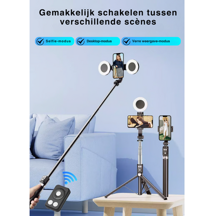 Flexibel Selfiestick | 360° Rotatie | Draagbaar Aluminium Design | Verbeterde Stabiliteit & Verlichting | Multi-Functioneel | Ideaal voor Reizen & Groepsselfies | Intuïtief Ontwerp | Perfect voor Smartphone Fotografie en Video | Ultieme Selfie-Oplossing