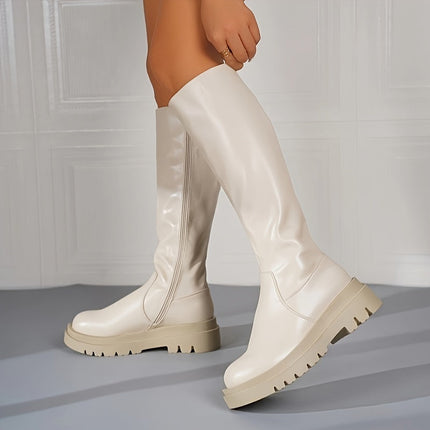 Dames Kniehoge Laarzen | Zwart & Beige | Soepel Leer & Suède | Halfhoge Hak | Comfortabele Zachte Voering | Ergonomische Zool | Weerbestendig | Geschikt voor Casual & Formele Outfits | Tijdloos Design