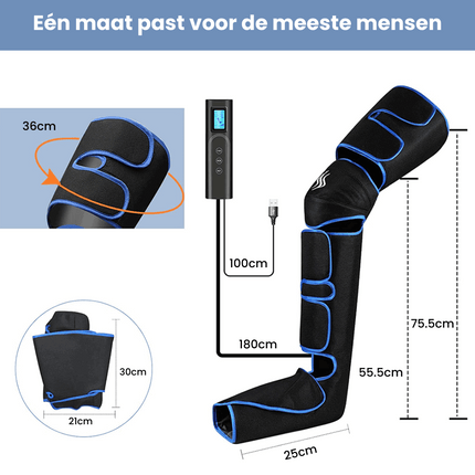 AirAid™ 360° Compressietherapie Luchtmassage Naar Draagbare Beenmassage | Instelbare Modi Ritsel Luchtdruk | Verlicht Pijn & Zwelling | Lichtgewicht Comfort Ontwerp Max. Omtrek 75,5 cm | Snelle Herstelfunctie | Inclusief Reistas
