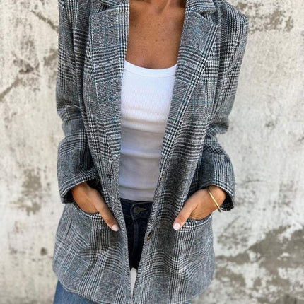 Danaya™ | Warme Dames Blazer Winter | Geruit Katoen Polyester | Getailleerd Klassiek Design | Ideaal Zakelijk en Casual | Maten S-4XL | Tijdloze Jas | Elegante Vrouwelijke Stijl | Perfect Winterkleding Thermisch
