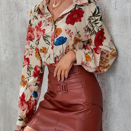 Dames Blouse met Bloemenprint | Elegante Details | Ademend & Comfortabel | Ideaal voor Werk & Vrije Tijd | Vrouwelijke Pasvorm | Lente/Zomer/Herfst | Modieuze Blouse | Verfijnde Afwerkingen | Casual Chic | Must-Have Tops