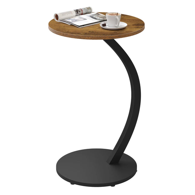 WOLTU C-vorm bijzettafel computer thee koffietafel kleine ronde hoeksalontafel voor bank slaapkamer | WOLTU ronde bijzettafel C-vorm | Moderne banktafel hout & metaal 40x64,5 cm | Vintage & industrieel design