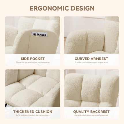 COMHOMA Schommelstoel armleuningen relax fauteuil teddy pluche oorfauteuil draaggewicht tot 150 kg ligstoel | COMHOMA Wiegstoel Pluche Teddy Fauteuil | Moderne Schommelstoel | Ergonomisch Design | Voor Woonkamer & Slaapkamer