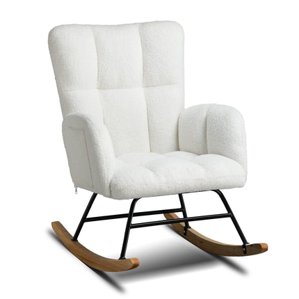 COMHOMA Schommelstoel armleuningen relax fauteuil teddy pluche oorfauteuil draaggewicht tot 150 kg ligstoel | COMHOMA Wiegstoel Pluche Teddy Fauteuil | Moderne Schommelstoel | Ergonomisch Design | Voor Woonkamer & Slaapkamer