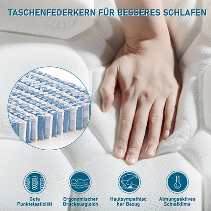 Comanlai 160x200cm Springmatras, 7-zone koudschuimmatras, doorgestikt microfiber topper, hardheid H3, hoogte 25cm | Comanlai Matras 160x200 cm | 7-Zone Koudschuim | Microfiber Topper | Hardheid H3 | 25 cm Hoog | Goede Ventilatie