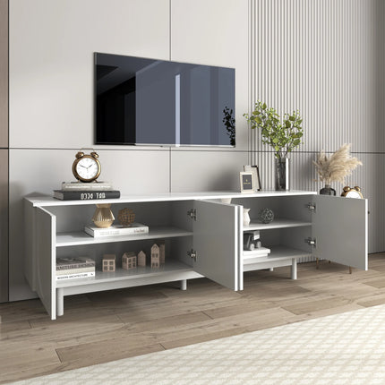 Moderne Luxe TV Kast 175 x 38 x 56 cm, verstelbare inlegplaten, TV Opbergkast, Wit | Comanlai TV Meubel 175x38x56 cm Hout Wit Verstelbare Planken Handgreeploze Deuren Moderne Stijl