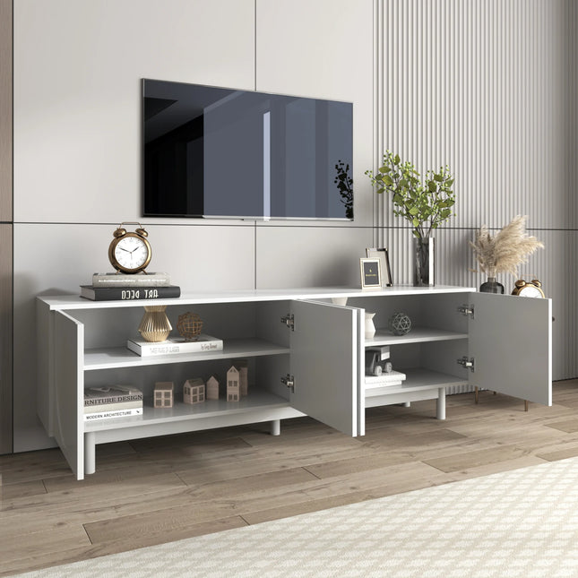 Moderne Luxe TV Kast 175 x 38 x 56 cm, verstelbare inlegplaten, TV Opbergkast, Wit | Comanlai TV Meubel 175x38x56 cm Hout Wit Verstelbare Planken Handgreeploze Deuren Moderne Stijl