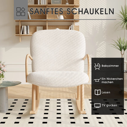 Comanlai Schommelstoel, Comfortabele Fauteuil met Massief Houten Benen, Bekleed Zitvlak, voor Woonkamer, Slaapkamer, Lamswol, Beige | Comanlai Moderne Schommelstoel Woonkamer | Houten Poten | Lamswollen Bekleding | Ergonomisch Ontwerp