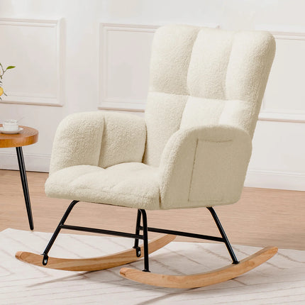 COMHOMA Schommelstoel armleuningen relax fauteuil teddy pluche oorfauteuil draaggewicht tot 150 kg ligstoel | COMHOMA Wiegstoel Pluche Teddy Fauteuil | Moderne Schommelstoel | Ergonomisch Design | Voor Woonkamer & Slaapkamer