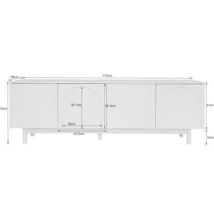 Moderne Luxe TV Kast 175 x 38 x 56 cm, verstelbare inlegplaten, TV Opbergkast, Wit | Comanlai TV Meubel 175x38x56 cm Hout Wit Verstelbare Planken Handgreeploze Deuren Moderne Stijl