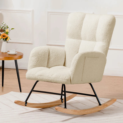 COMHOMA Schommelstoel armleuningen relax fauteuil teddy pluche oorfauteuil draaggewicht tot 150 kg ligstoel | COMHOMA Wiegstoel Pluche Teddy Fauteuil | Moderne Schommelstoel | Ergonomisch Design | Voor Woonkamer & Slaapkamer