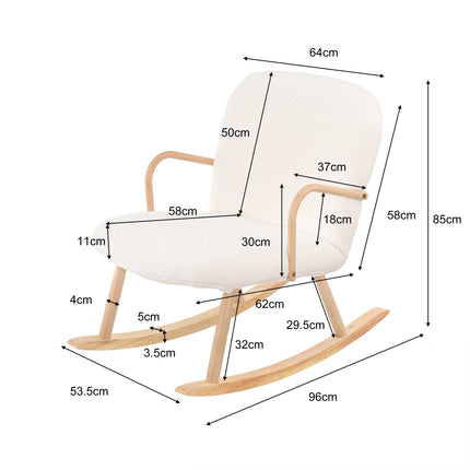 Comanlai Schommelstoel, Comfortabele Fauteuil met Massief Houten Benen, Bekleed Zitvlak, voor Woonkamer, Slaapkamer, Lamswol, Beige | Comanlai Moderne Schommelstoel Woonkamer | Houten Poten | Lamswollen Bekleding | Ergonomisch Ontwerp