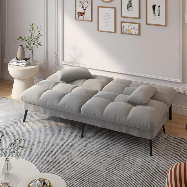 COMHOMA Uitschuifbare Futon Cover Slaapbank Hoekbank 3-zits | Grijze COMHOMA Slaapbank L-vormig Met Slaapfunctie Aanpasbare Rugleuning | Moderne Compacte Hoekbank Stoffen Design | Eenvoudig In Te Stellen