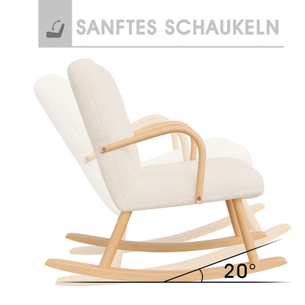 Comanlai Schommelstoel, Comfortabele Fauteuil met Massief Houten Benen, Bekleed Zitvlak, voor Woonkamer, Slaapkamer, Lamswol, Beige | Comanlai Moderne Schommelstoel Woonkamer | Houten Poten | Lamswollen Bekleding | Ergonomisch Ontwerp