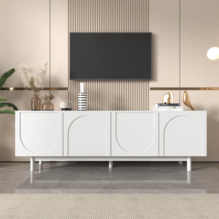 Moderne Luxe TV Kast 175 x 38 x 56 cm, verstelbare inlegplaten, TV Opbergkast, Wit | Comanlai TV Meubel 175x38x56 cm Hout Wit Verstelbare Planken Handgreeploze Deuren Moderne Stijl