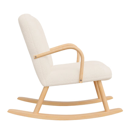 Comanlai Schommelstoel, Comfortabele Fauteuil met Massief Houten Benen, Bekleed Zitvlak, voor Woonkamer, Slaapkamer, Lamswol, Beige | Comanlai Moderne Schommelstoel Woonkamer | Houten Poten | Lamswollen Bekleding | Ergonomisch Ontwerp